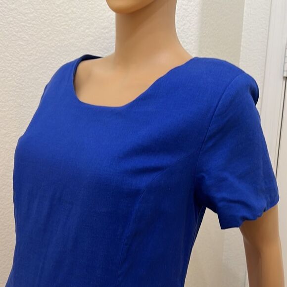 Adolfo Studio Dress Sz 10 Cobalt Blue Linen Blend Vintage 80’s Scoop Neck - Picture 4 of 9